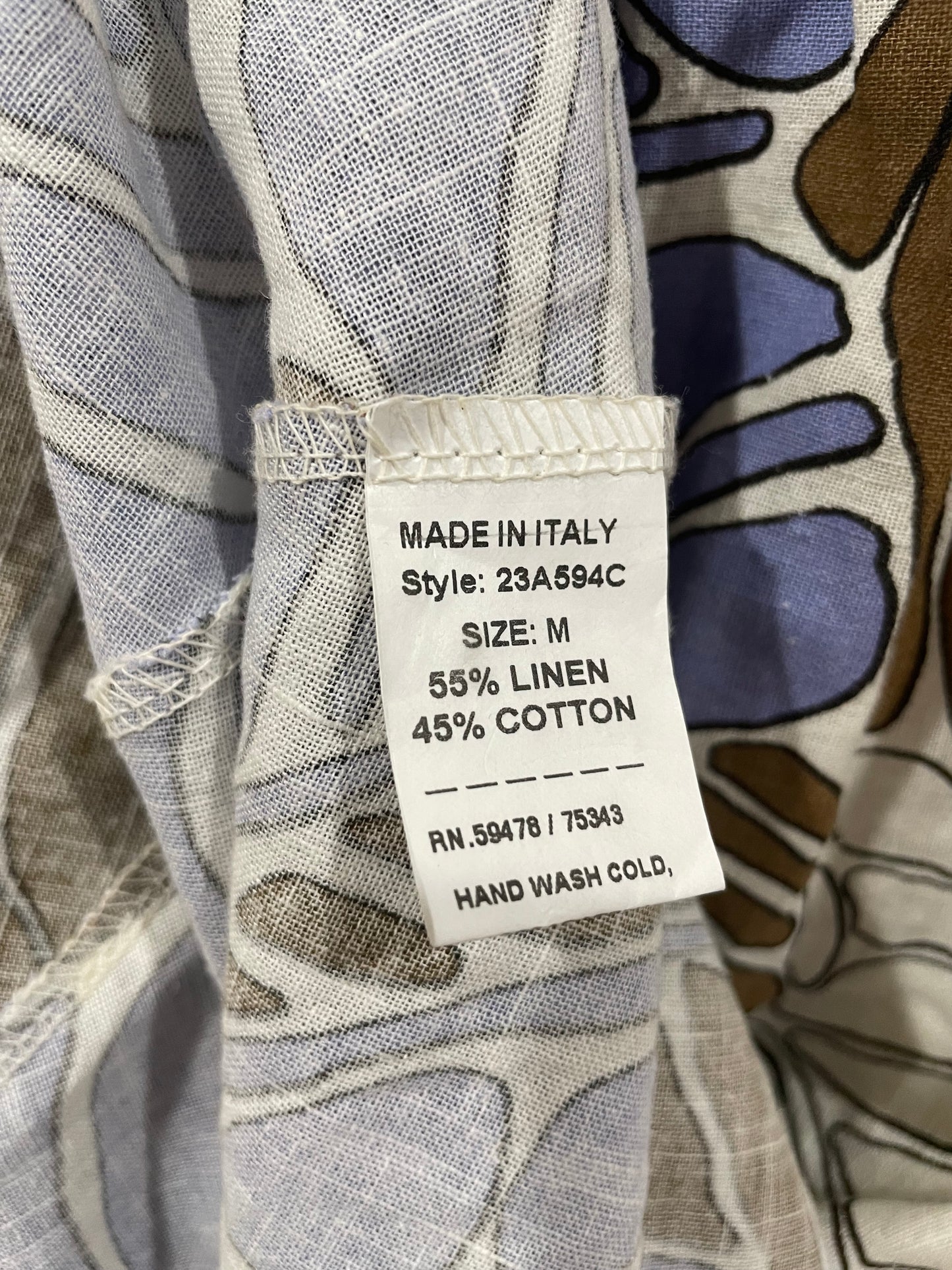 NWT Spighe Di Lino Linen Blend Made In Italy Midi Dress Periwinkle/Brown Size M