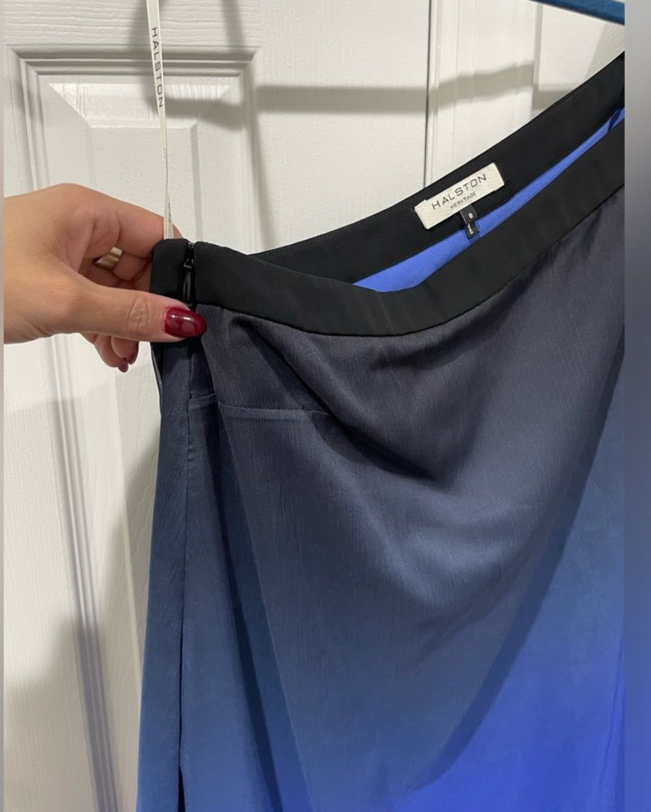 Halston Heritage Blue Ombré Chiffon Dress One Shoulder Size 8 $395