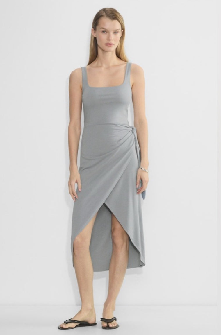 Aritzia Wilfred Heather Gray Saturn Drapey Midi Resort Wrap Dress Size XS