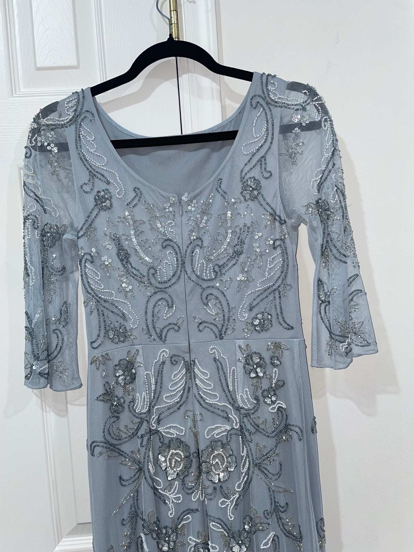 Aidan Mattox Light Blue Fully Beaded Gown Maxi Column Dress Size 4 $495