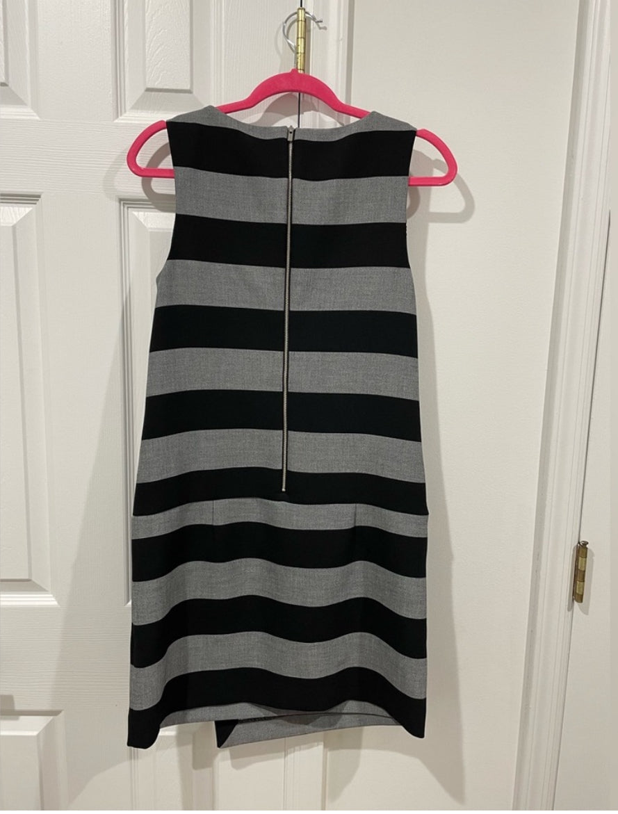 Banana Republic Black Gray Rugby Striped Asymmetric Mini Sheath Dress Sz 4 $140