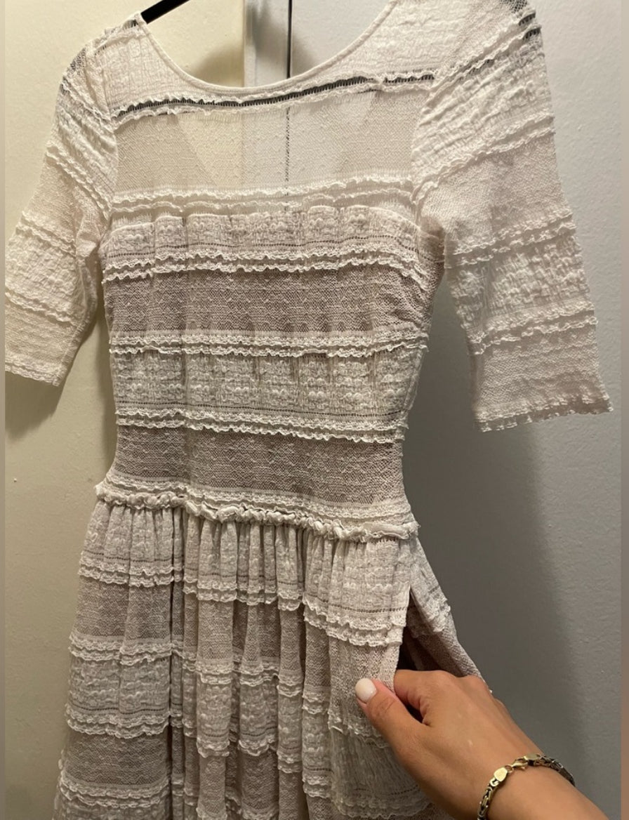 BCBGMAXAZRIA LOUE White Lace Fit & Flare Mini Dress With Pockets Size XS $268