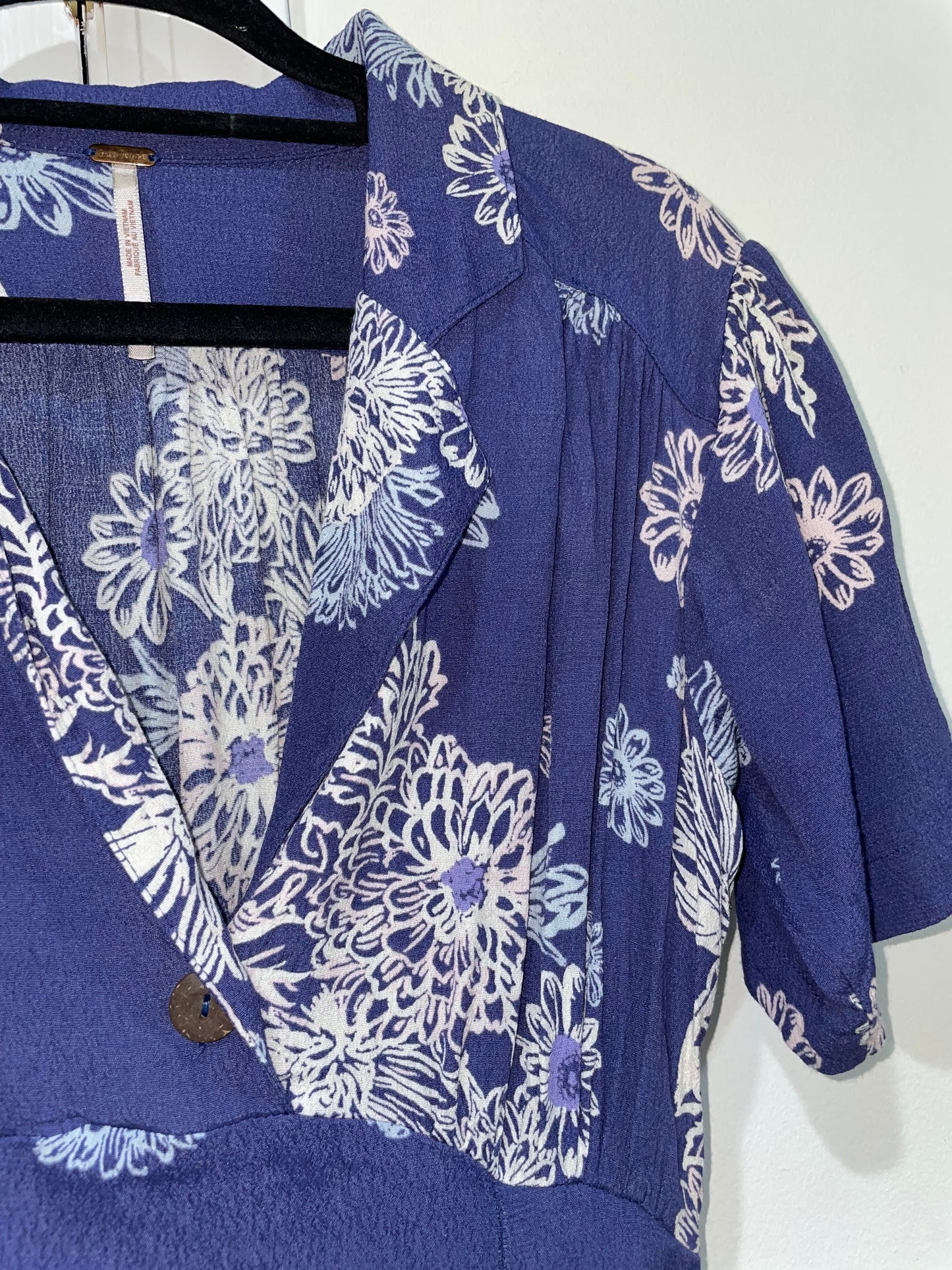 Free People Blue Hawaii Fit & Flare Floral Print Short Sleeve Mini Dress Size XS