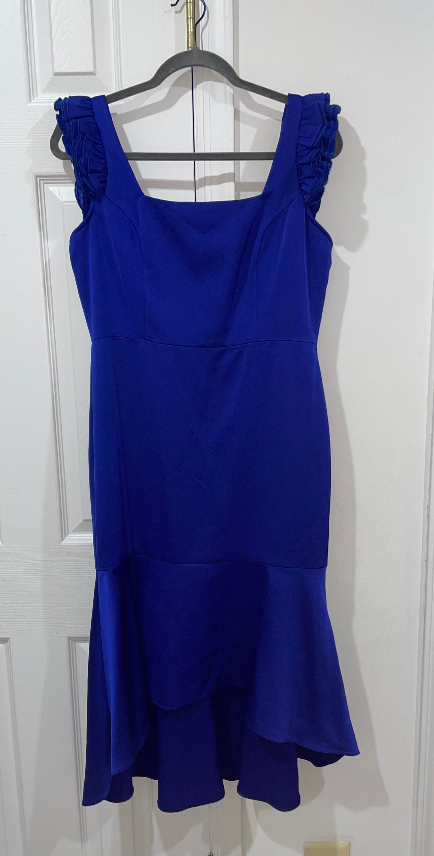 Aidan Mattox Royal Sapphire Blue High Low Cocktail Dress Ruffle Sleeve Size 8