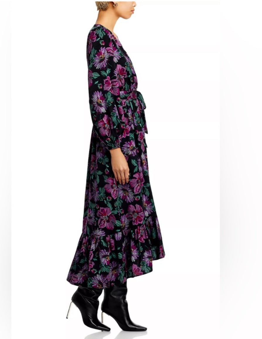 AQUA Long Sleeved V-Neck Fit & Flare Floral Wrap Maxi Dress Size Small