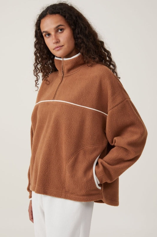 COTTON ON Teddy Fleece Pullover Half Zip Sweatshirt Trendy Size Large