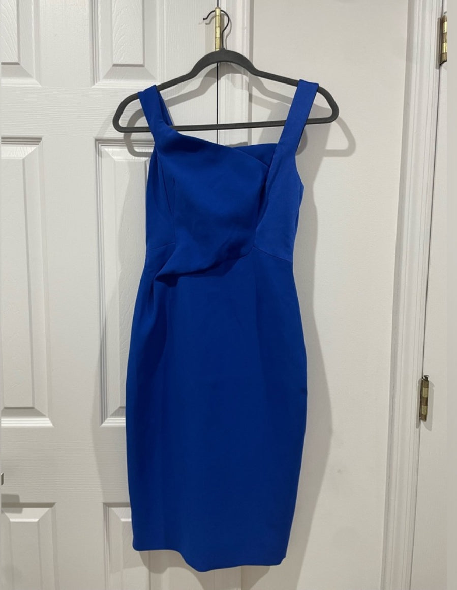 Karen Millen Asymmetric Sheath Bodycon Dress Royal Blue Size 4 $350