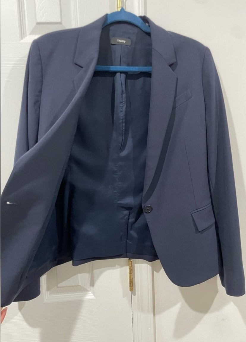 Theory Gabe N Edition Deep Blue Virgin Wool Slim Fit Blazer Size 10 $425