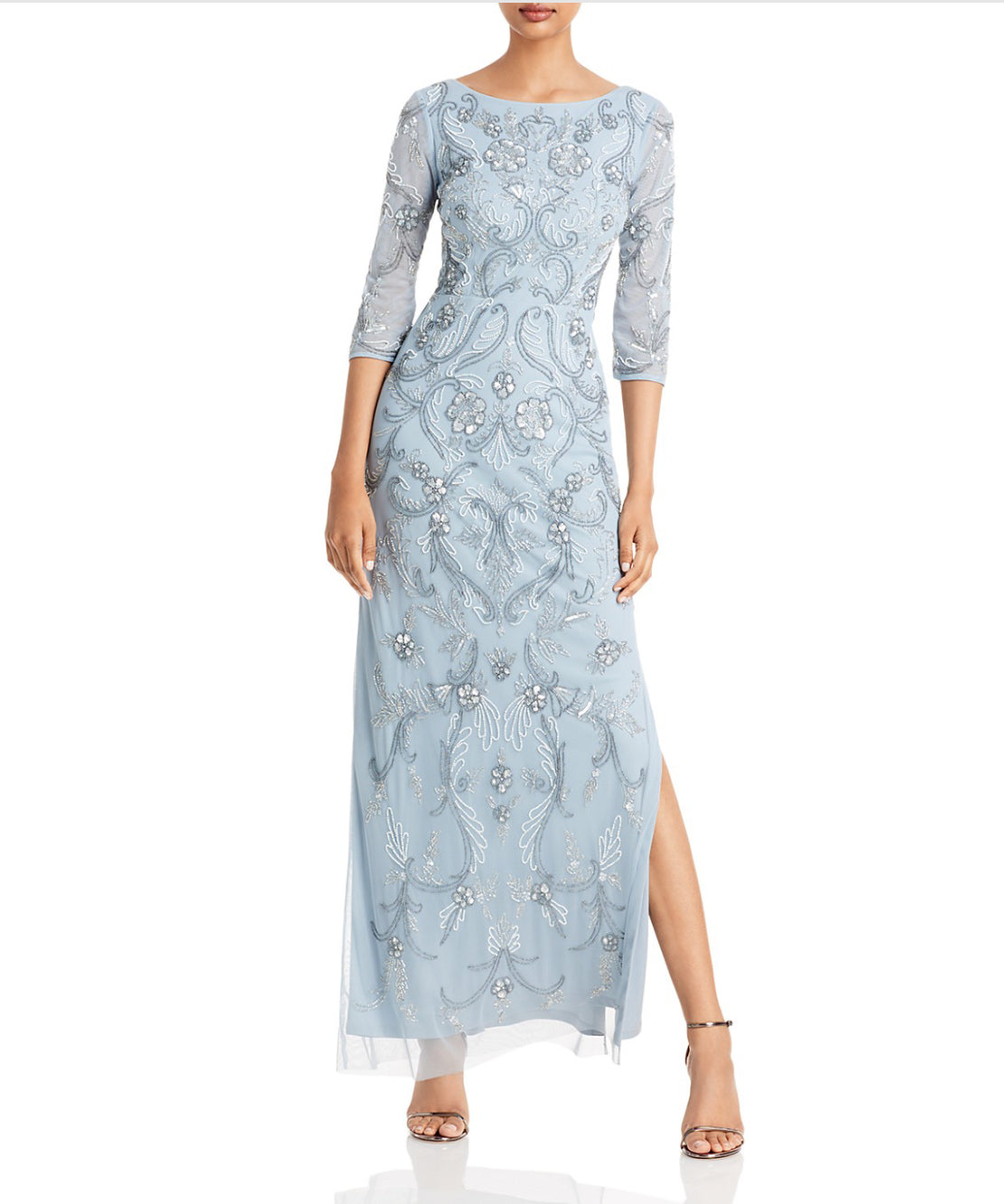 Aidan Mattox Light Blue Fully Beaded Gown Maxi Column Dress Size 4 $495