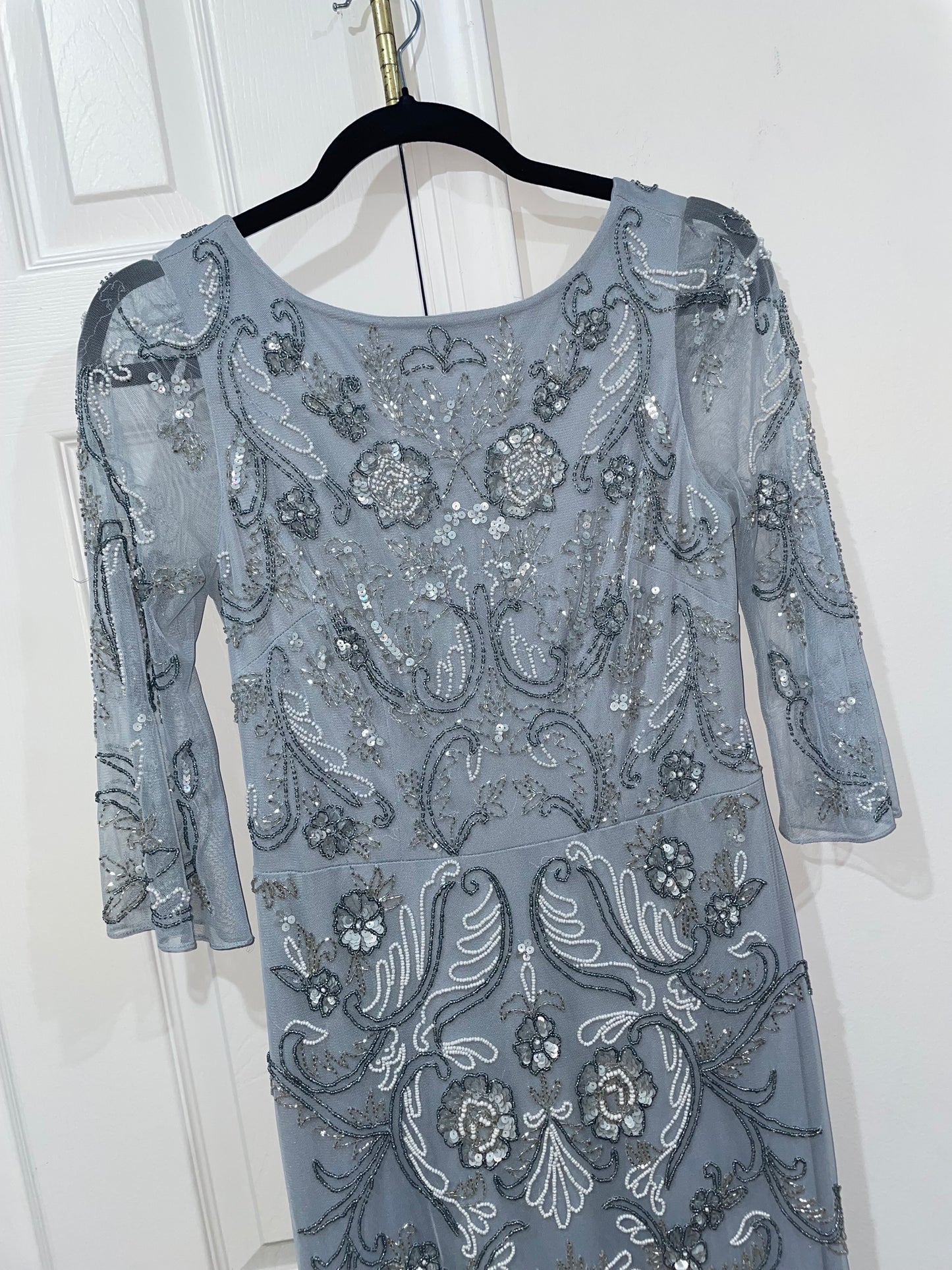 Aidan Mattox Light Blue Fully Beaded Gown Maxi Column Dress Size 4 $495