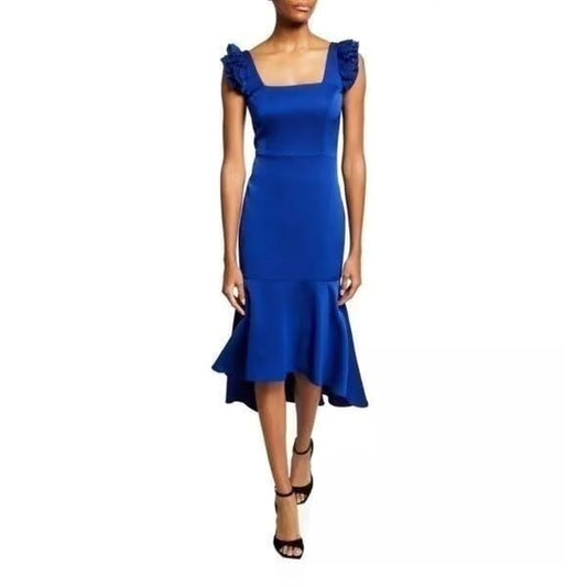 Aidan Mattox Royal Sapphire Blue High Low Cocktail Dress Ruffle Sleeve Size 8
