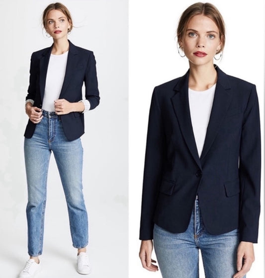 Theory Gabe N Edition Deep Blue Virgin Wool Slim Fit Blazer Size 10 $425