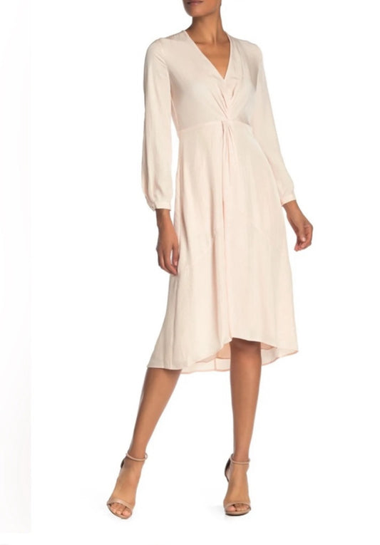 VINCE Long Sleeve Twist Drape Dress In Oat Blush V-Neck Size 2 $395