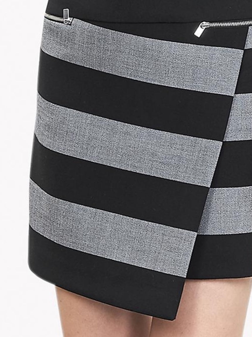 Banana Republic Black Gray Rugby Striped Asymmetric Mini Sheath Dress Sz 4 $140