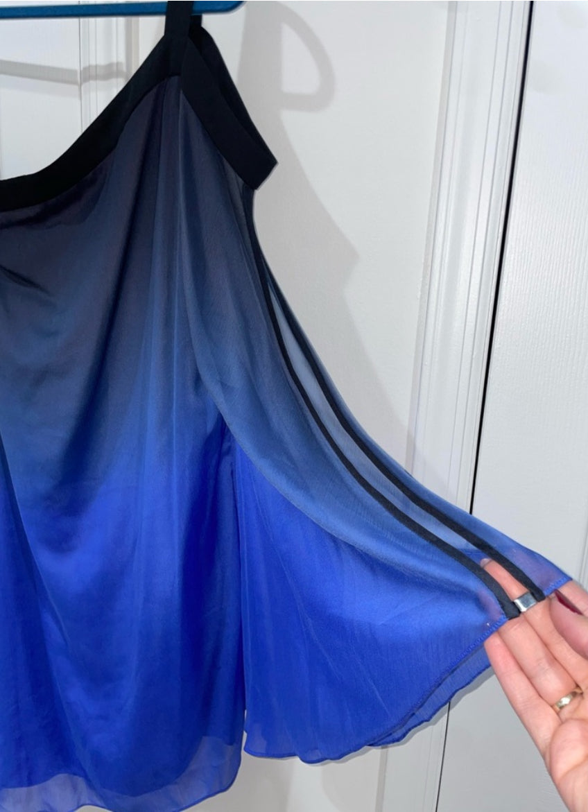 Halston Heritage Blue Ombré Chiffon Dress One Shoulder Size 8 $395