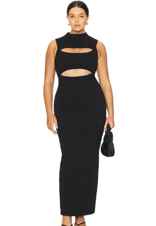 Good American Black Wide Scrunchie Cut Out Maxi Dress Plus Size 2XL $229