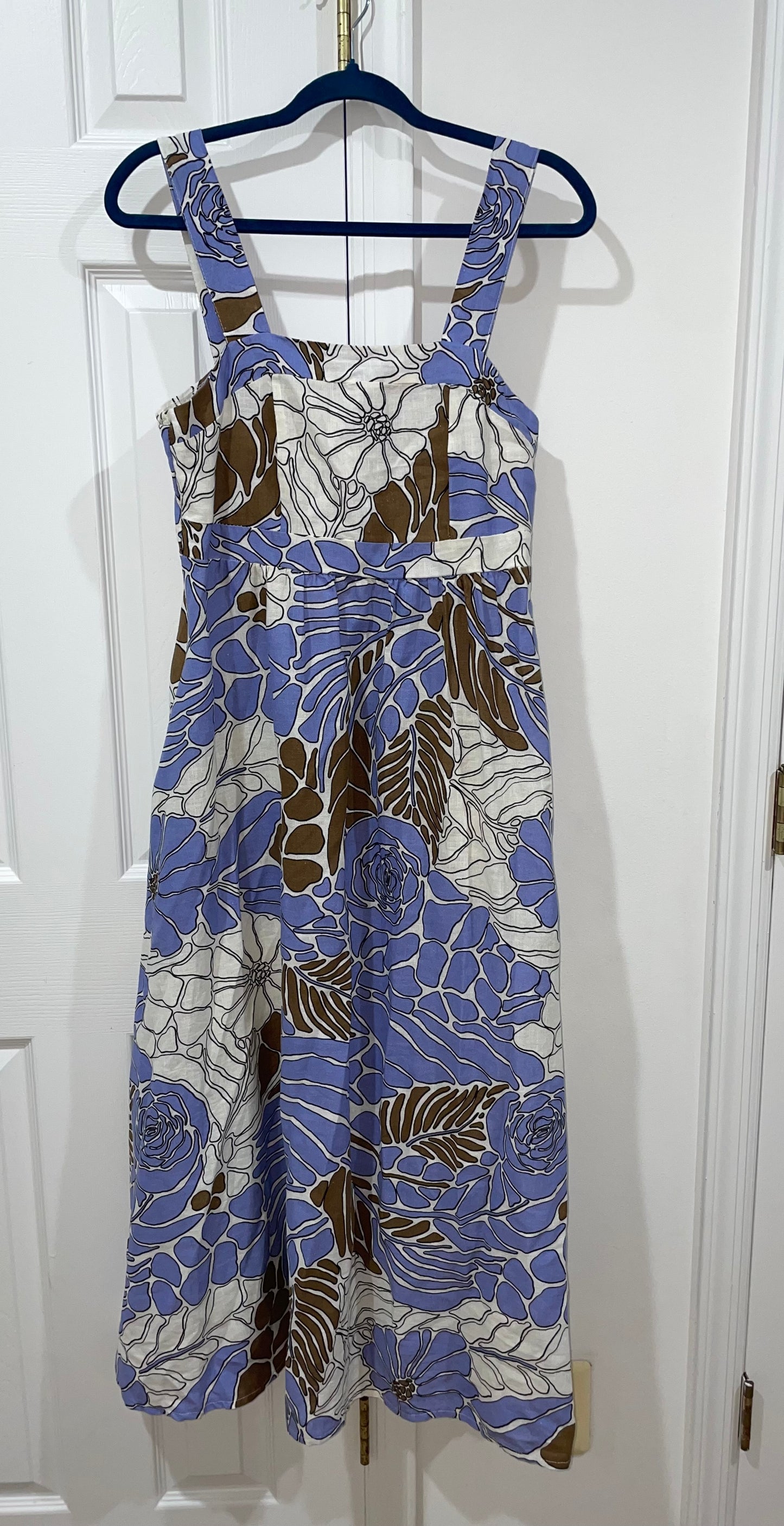 NWT Spighe Di Lino Linen Blend Made In Italy Midi Dress Periwinkle/Brown Size M