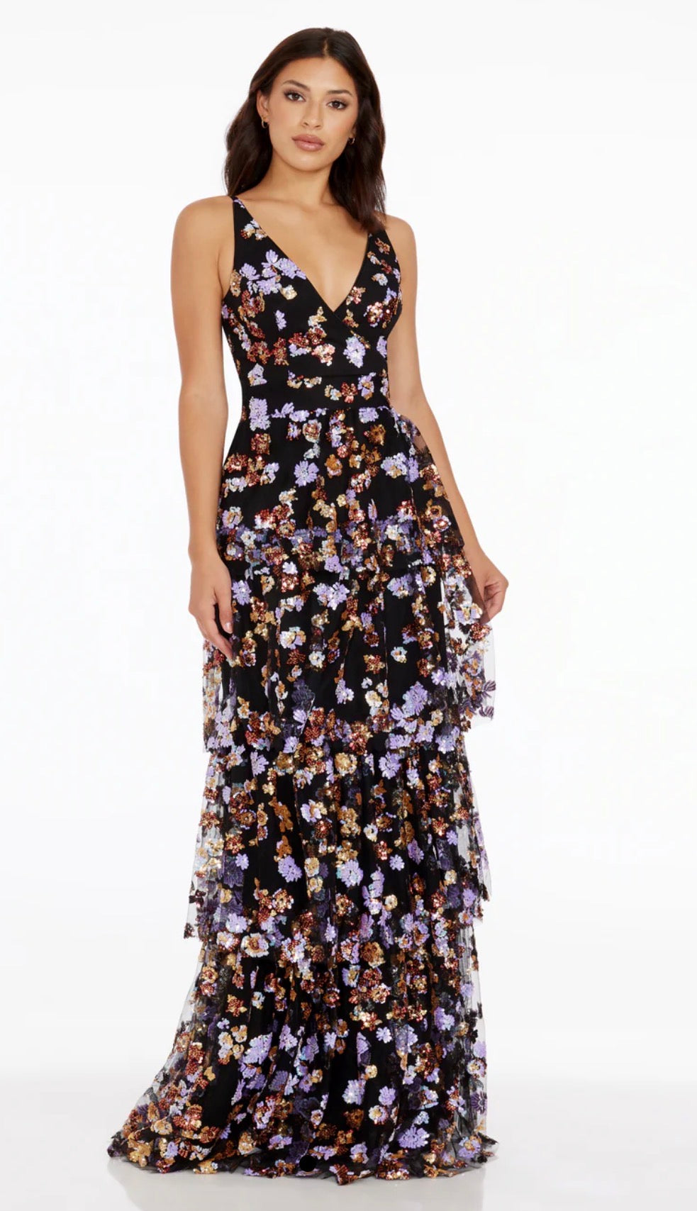Dress The Population Lorain Floral Sequin Tiered A-Line Gown Size XXL $698