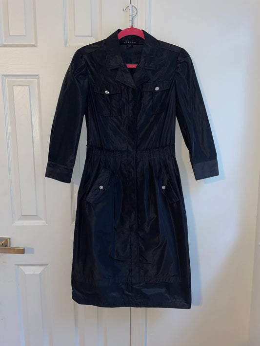 Pink Tartan Glossy Taffeta Black Collared Midi Shirt Dress Size 6
