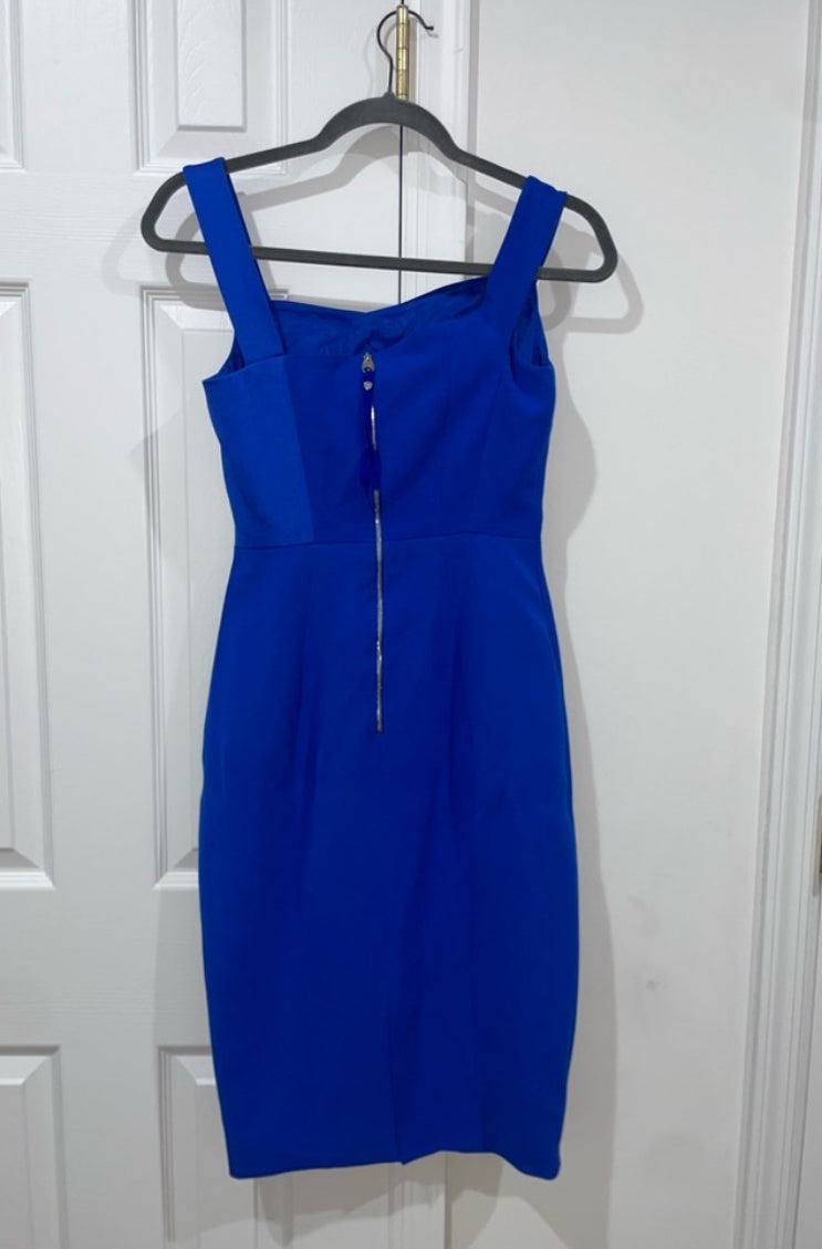 Karen Millen Asymmetric Sheath Bodycon Dress Royal Blue Size 4 $350