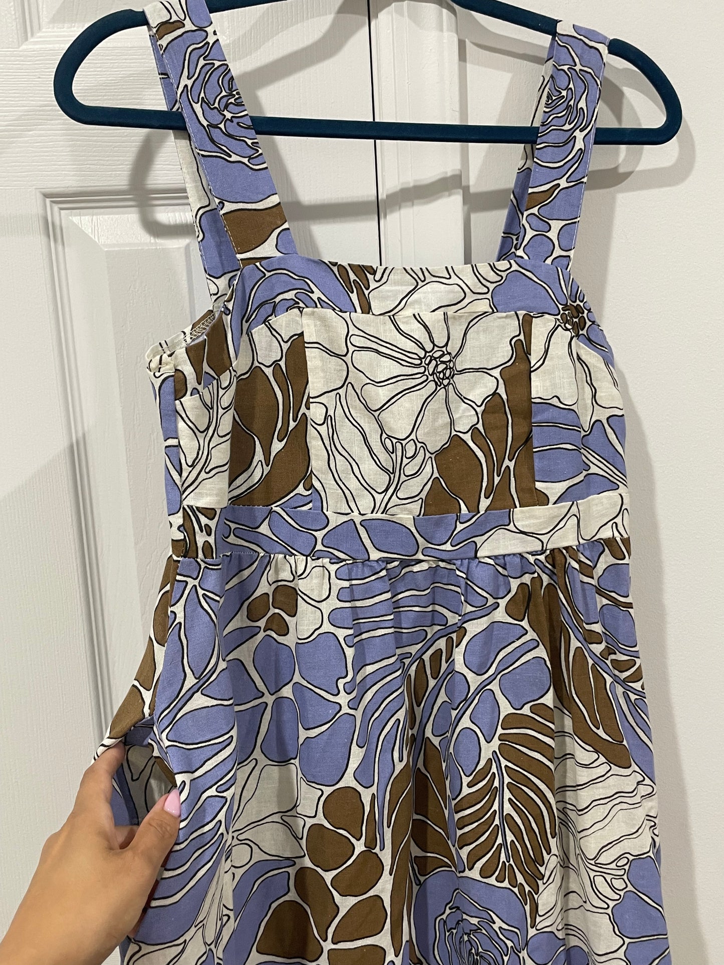 NWT Spighe Di Lino Linen Blend Made In Italy Midi Dress Periwinkle/Brown Size M