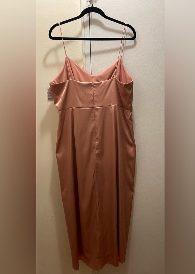 After Six Midi Charmeuse Dress Draped Tulip Skirt Desert Rose Size 18 $227