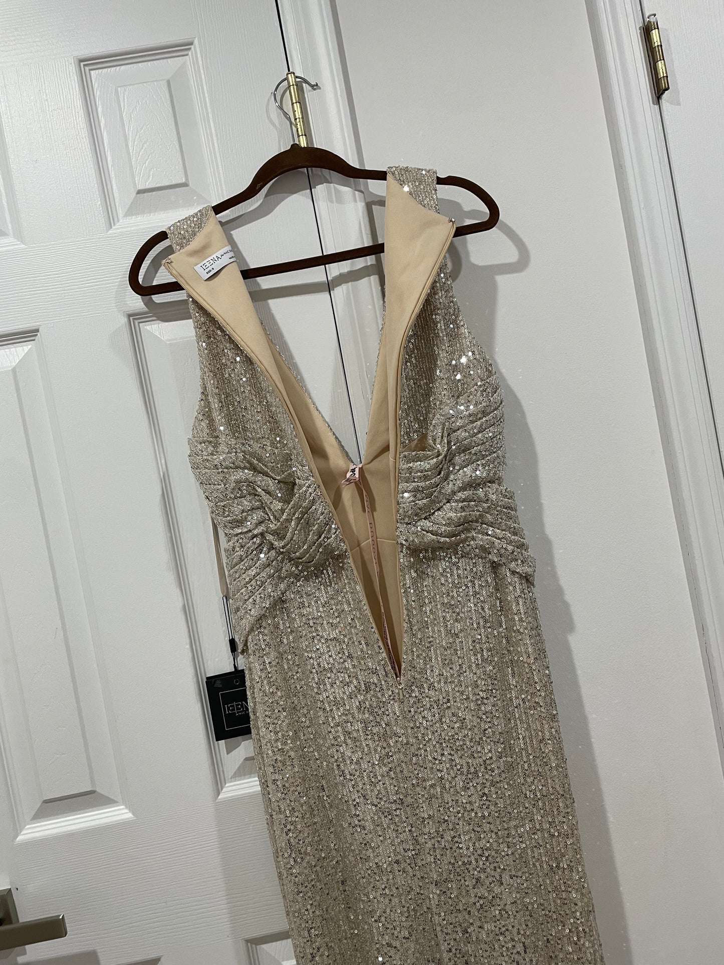 NWT Leena Mac Duggal Sequin Sheath Gown Champagne Nude Dress Size 8 $398 26598