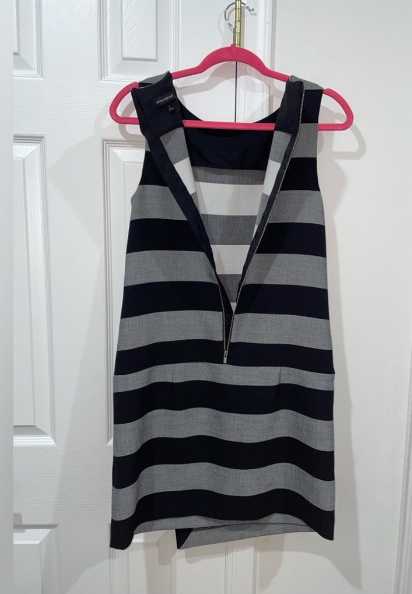 Banana Republic Black Gray Rugby Striped Asymmetric Mini Sheath Dress Sz 4 $140