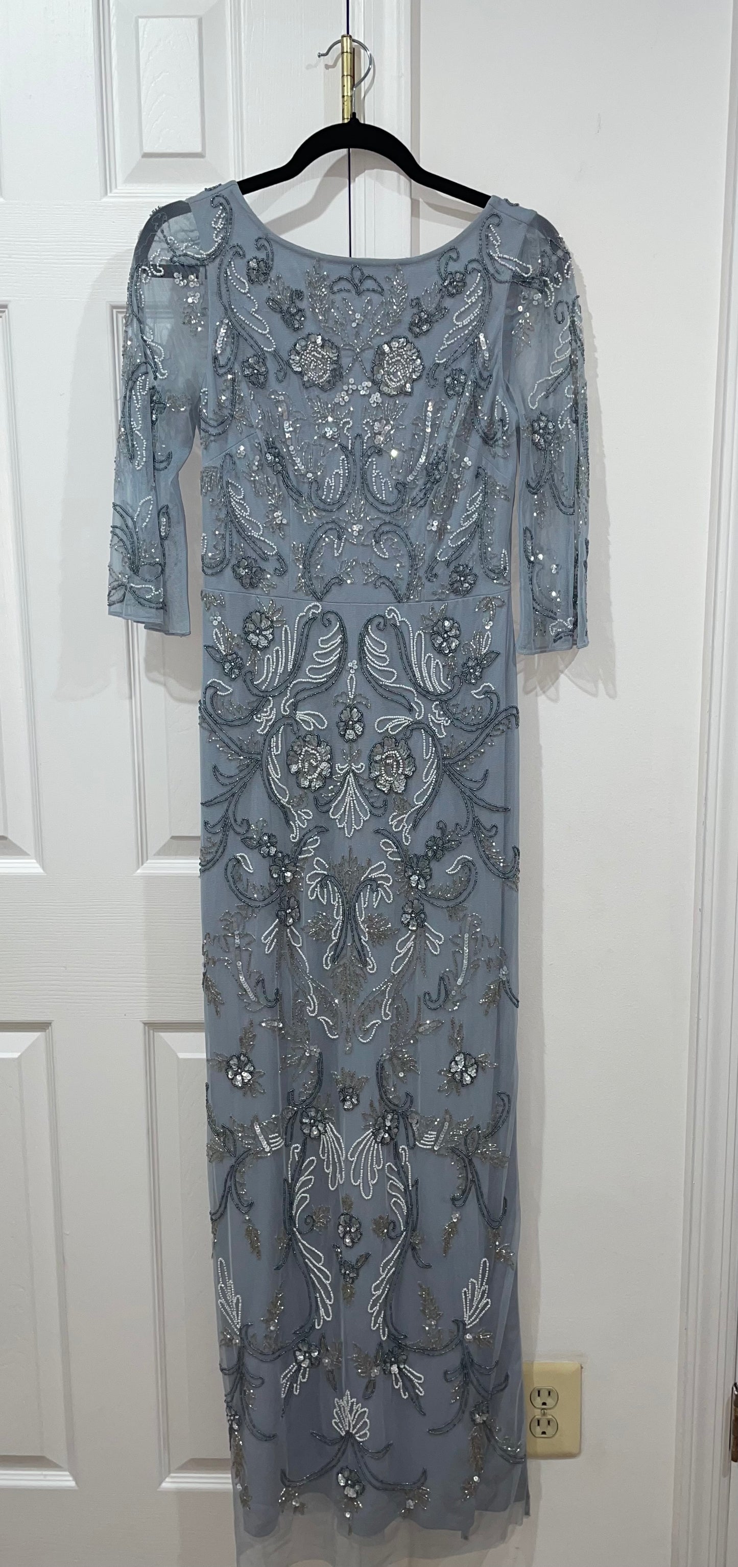Aidan Mattox Light Blue Fully Beaded Gown Maxi Column Dress Size 4 $495