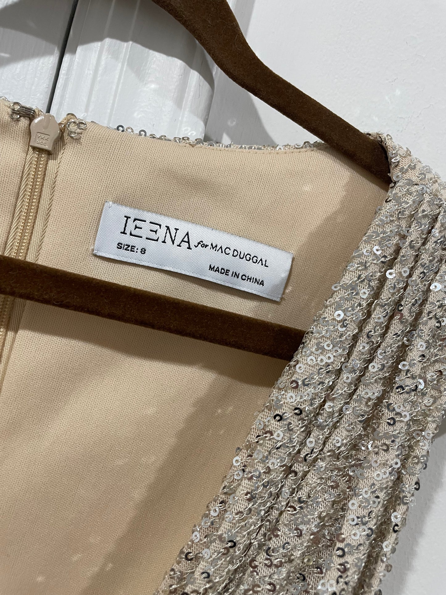 NWT Leena Mac Duggal Sequin Sheath Gown Champagne Nude Dress Size 8 $398 26598