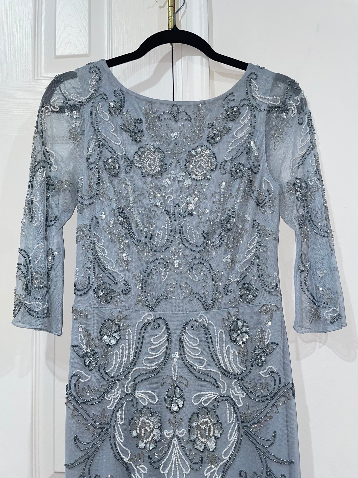 Aidan Mattox Light Blue Fully Beaded Gown Maxi Column Dress Size 4 $495