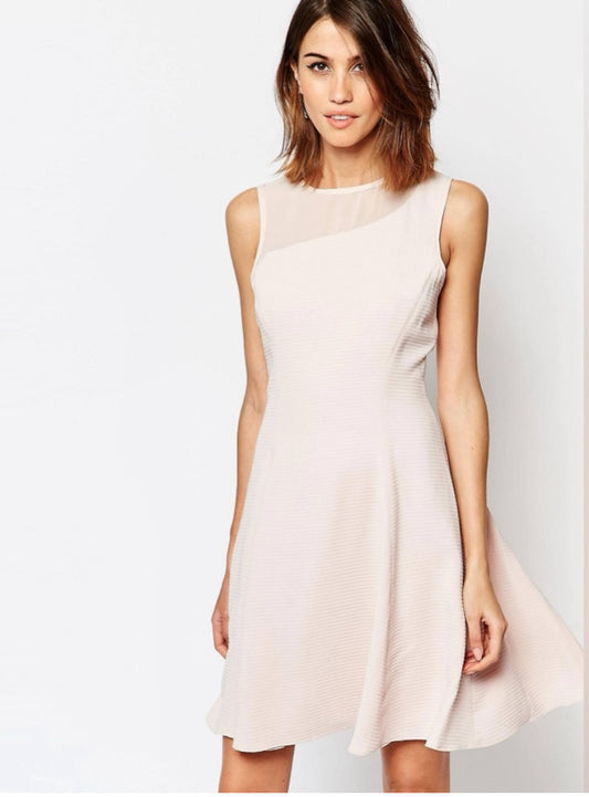 REISS Verde Drop Waist Pink Sleeveless Dress with Sheer Insert Size 4 $360