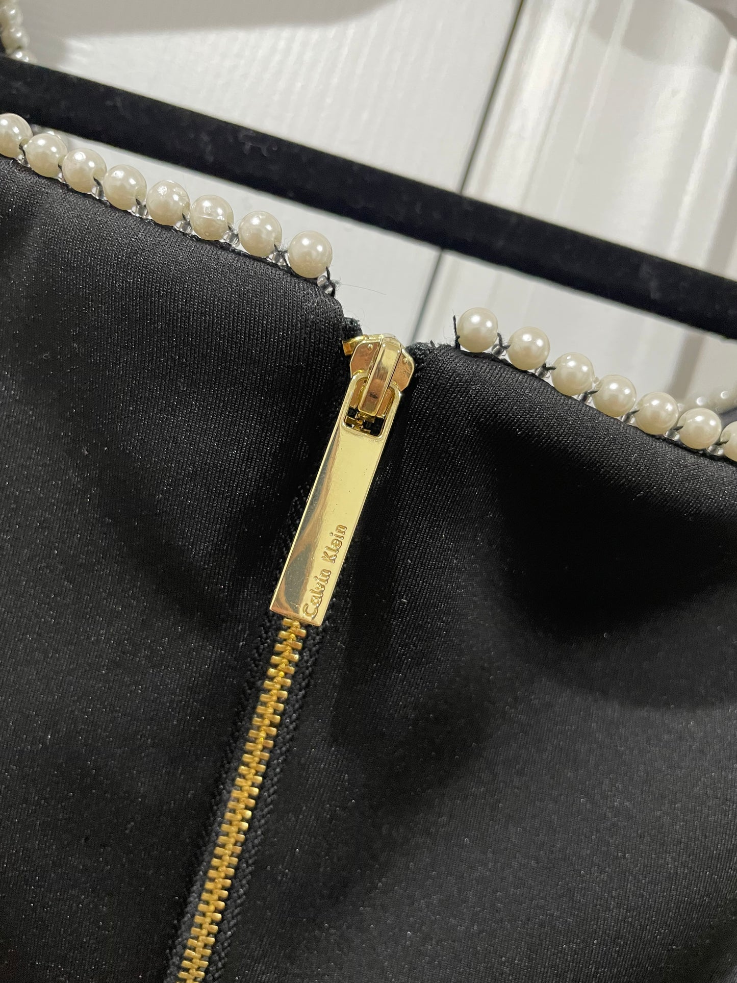 Calvin Klein Pearl Trim Sleeveless Black Sheath Midi Cocktail Dress Size 6 $139