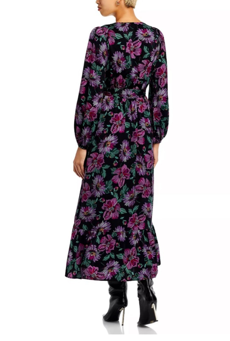 AQUA Long Sleeved V-Neck Fit & Flare Floral Wrap Maxi Dress Size Small