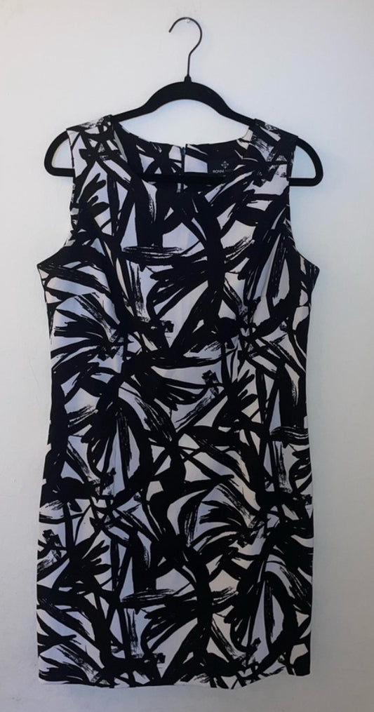 Ronni Nicole Black & White Abstract Print Sleeveless Shift Dress Size 12