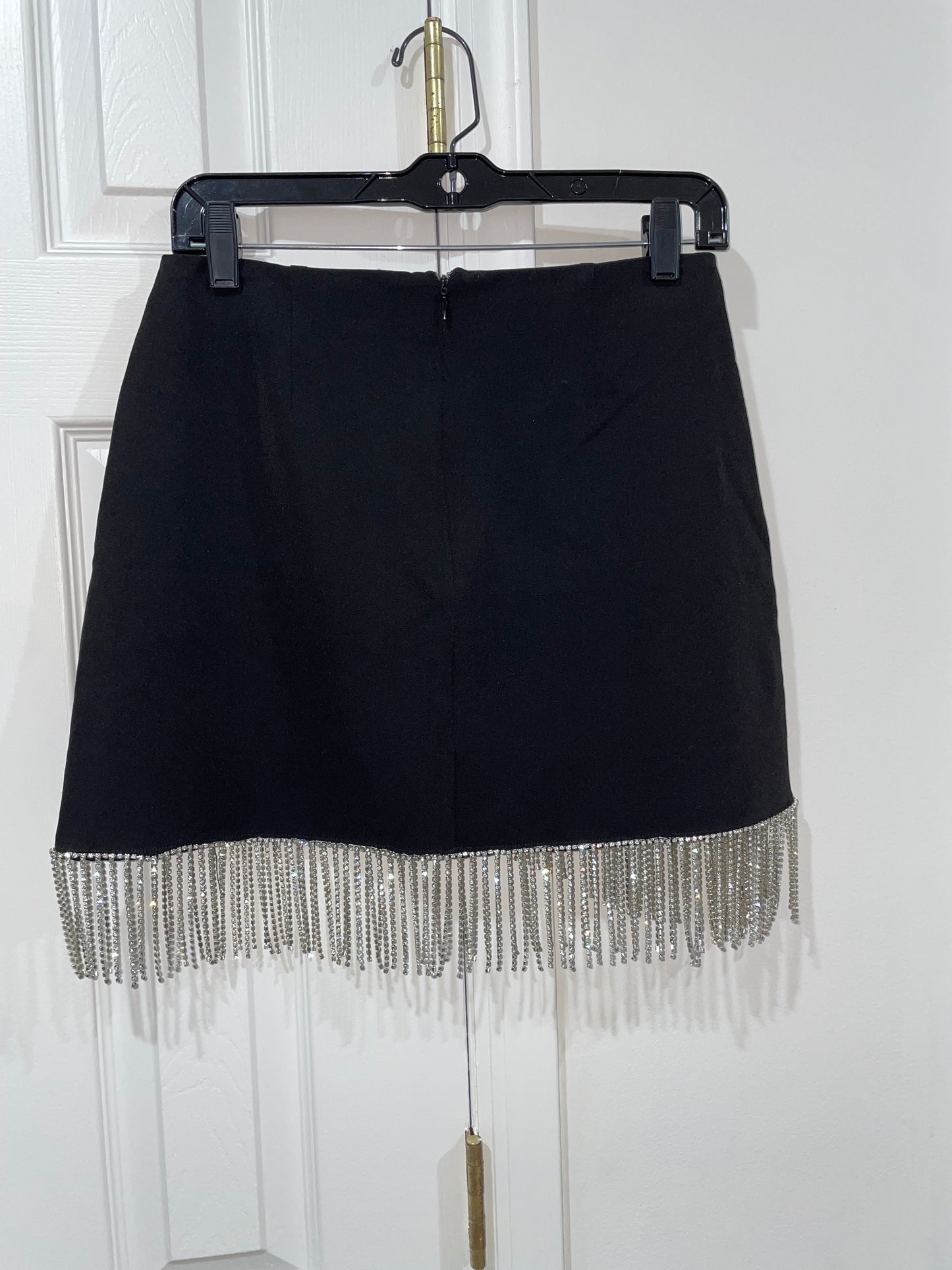 FORE Women's Rhinestone Fringe Black Mini Skirt Size Small $98