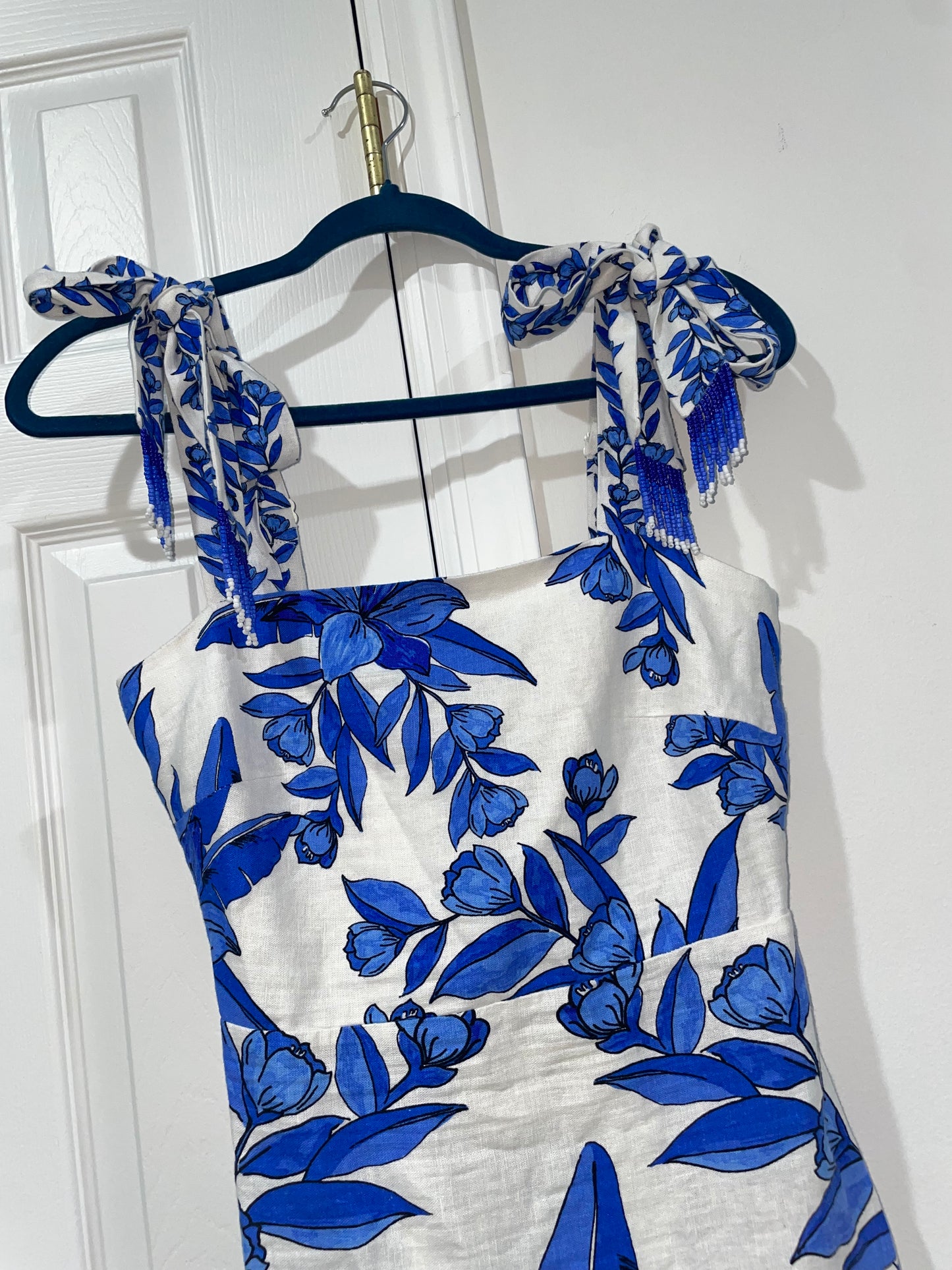 Calypso St. Barth Linen Blend Tropical Floral Midi Sheath Dress Size XS