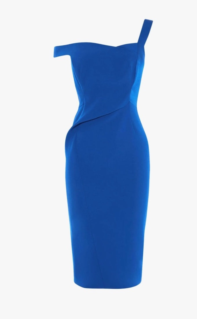 Karen Millen Asymmetric Sheath Bodycon Dress Royal Blue Size 4 $350
