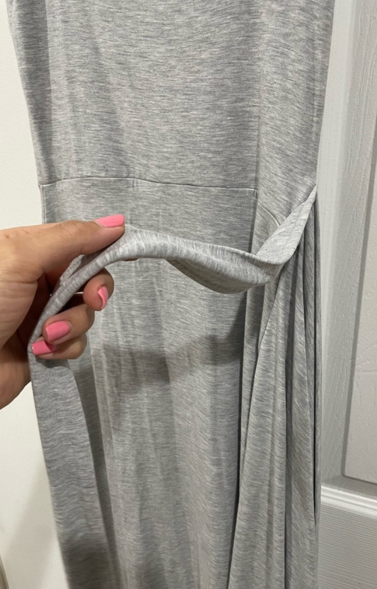 Aritzia Wilfred Heather Gray Saturn Drapey Midi Resort Wrap Dress Size XS