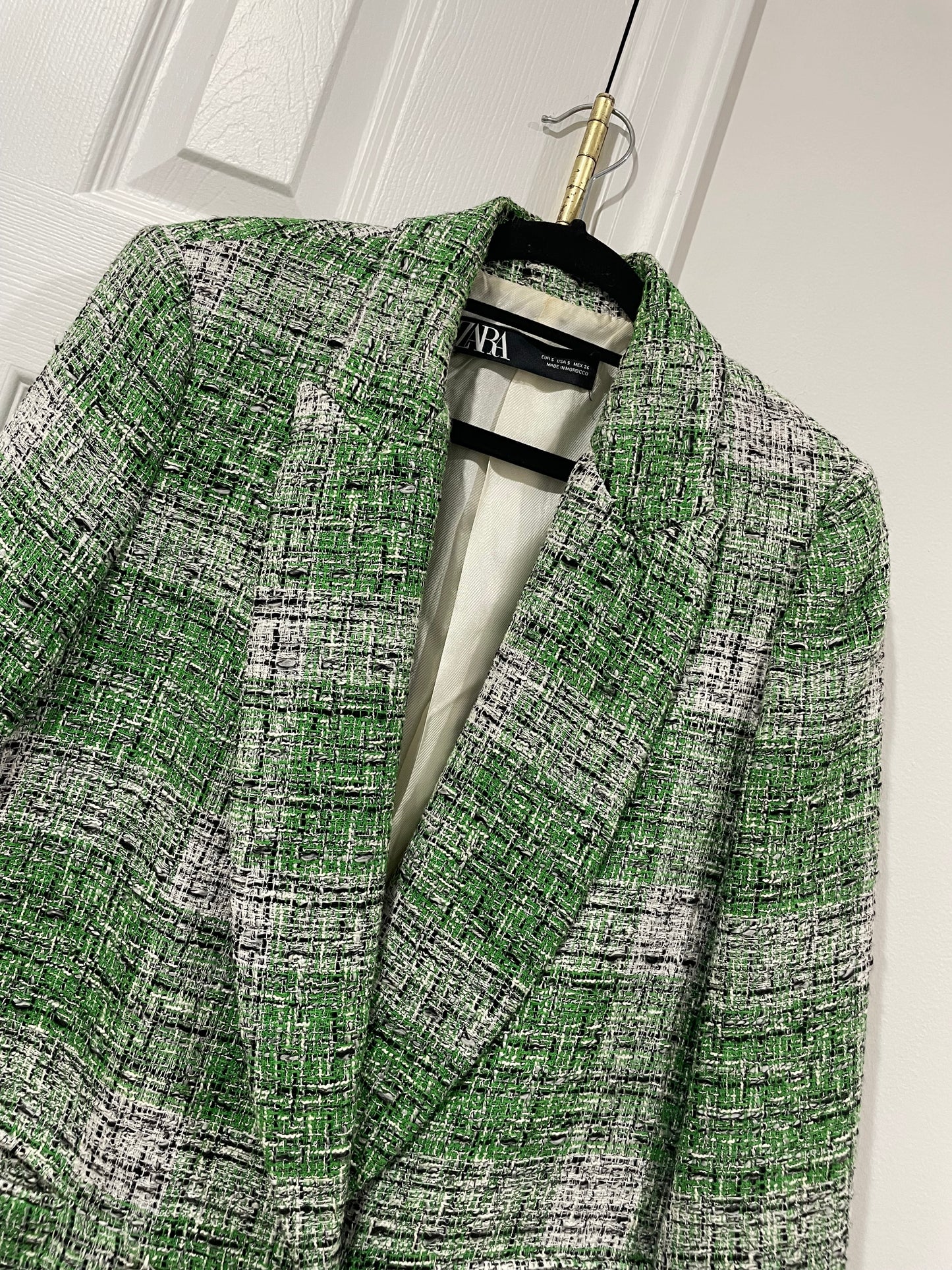 Zara Green Plaid Tweed Oversized Blazer Jacket Blogger’s Fave Size Small