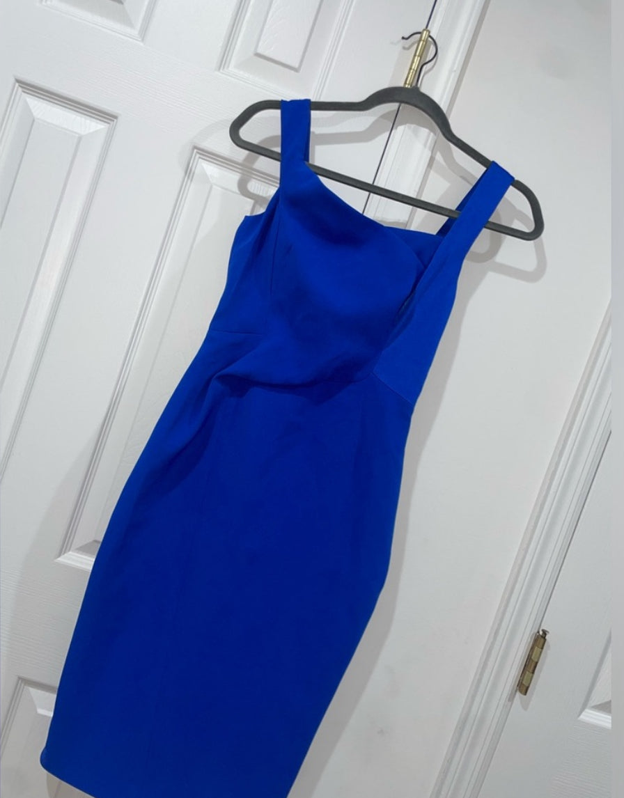 Karen Millen Asymmetric Sheath Bodycon Dress Royal Blue Size 4 $350