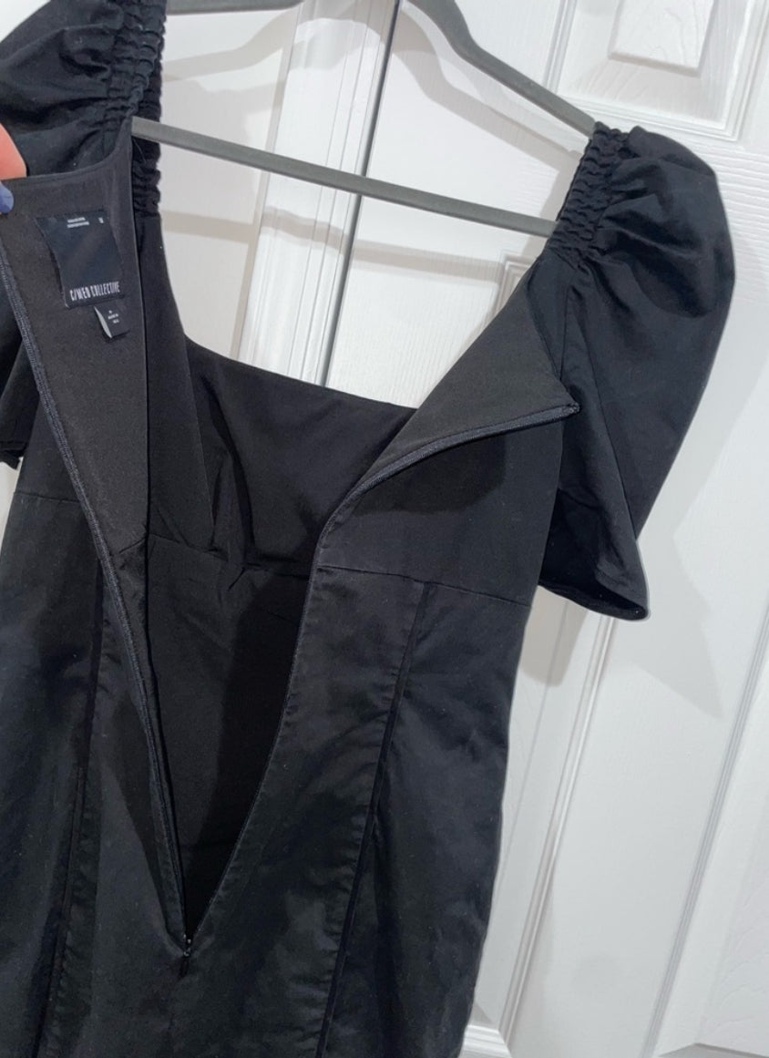 C/MEO Collective Subscribe Dress Black Puff Sleeve Mini Square Neck Size Medium