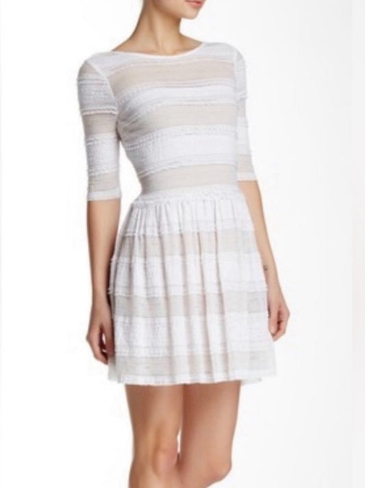 BCBGMAXAZRIA LOUE White Lace Fit & Flare Mini Dress With Pockets Size XS $268