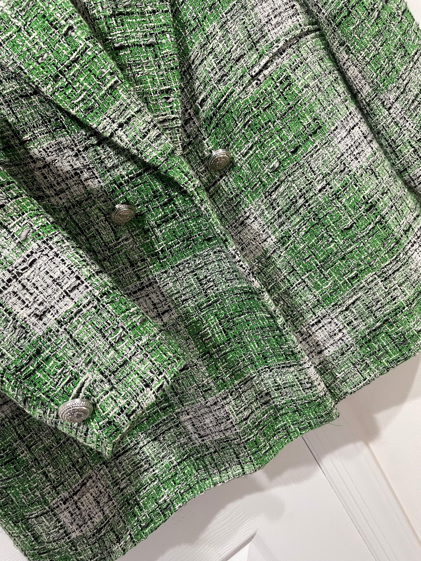 Zara Green Plaid Tweed Oversized Blazer Jacket Blogger’s Fave Size Small