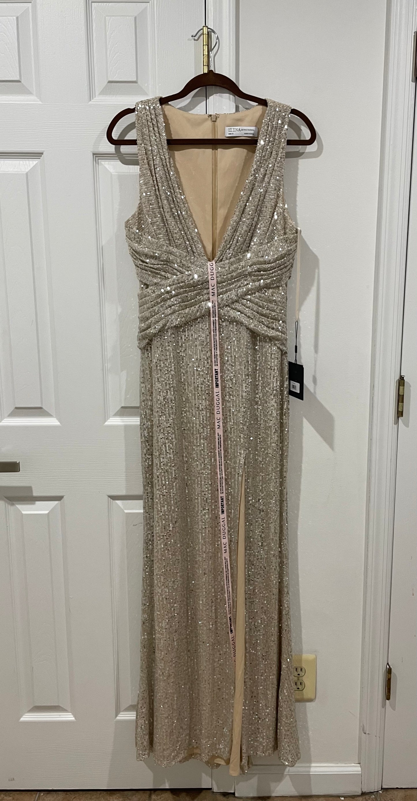 NWT Leena Mac Duggal Sequin Sheath Gown Champagne Nude Dress Size 8 $398 26598