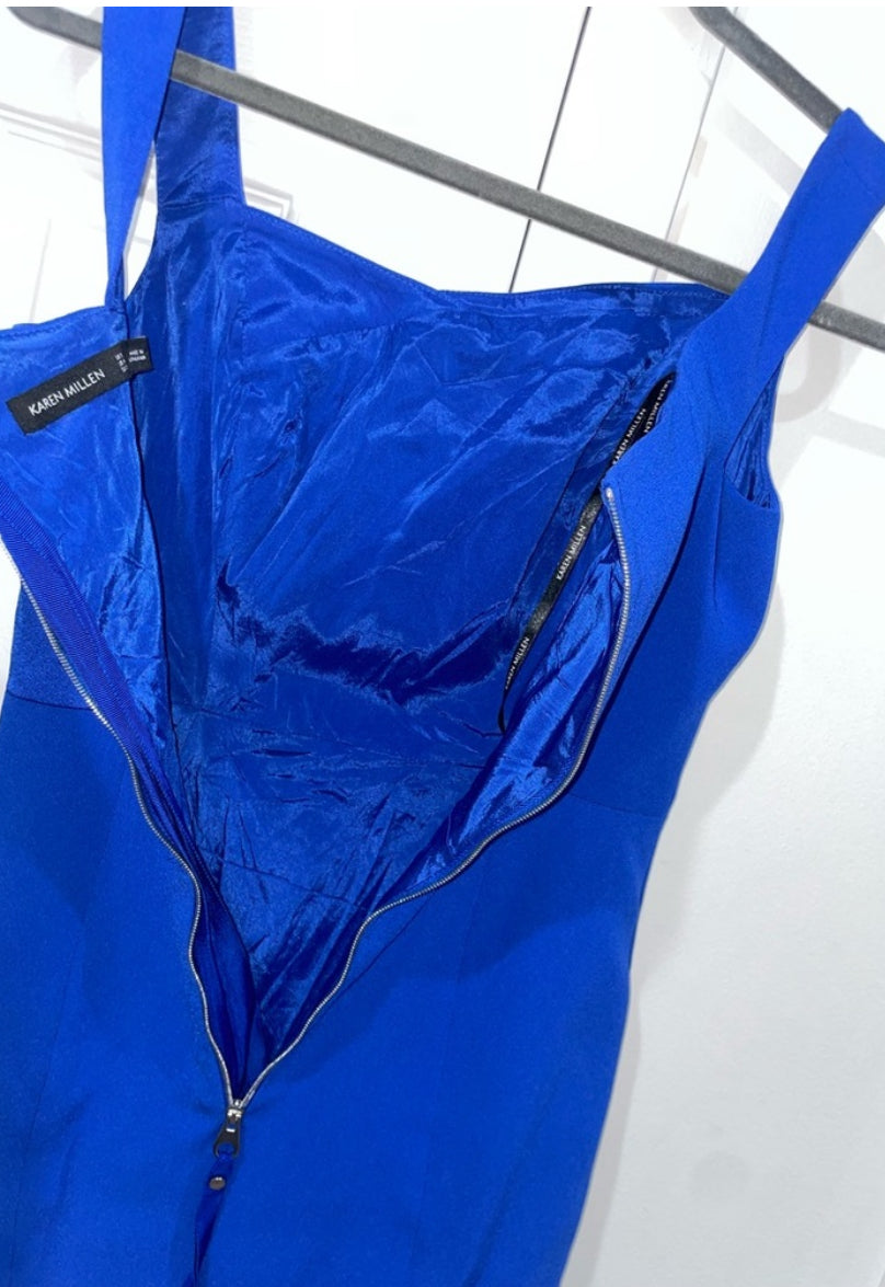 Karen Millen Asymmetric Sheath Bodycon Dress Royal Blue Size 4 $350