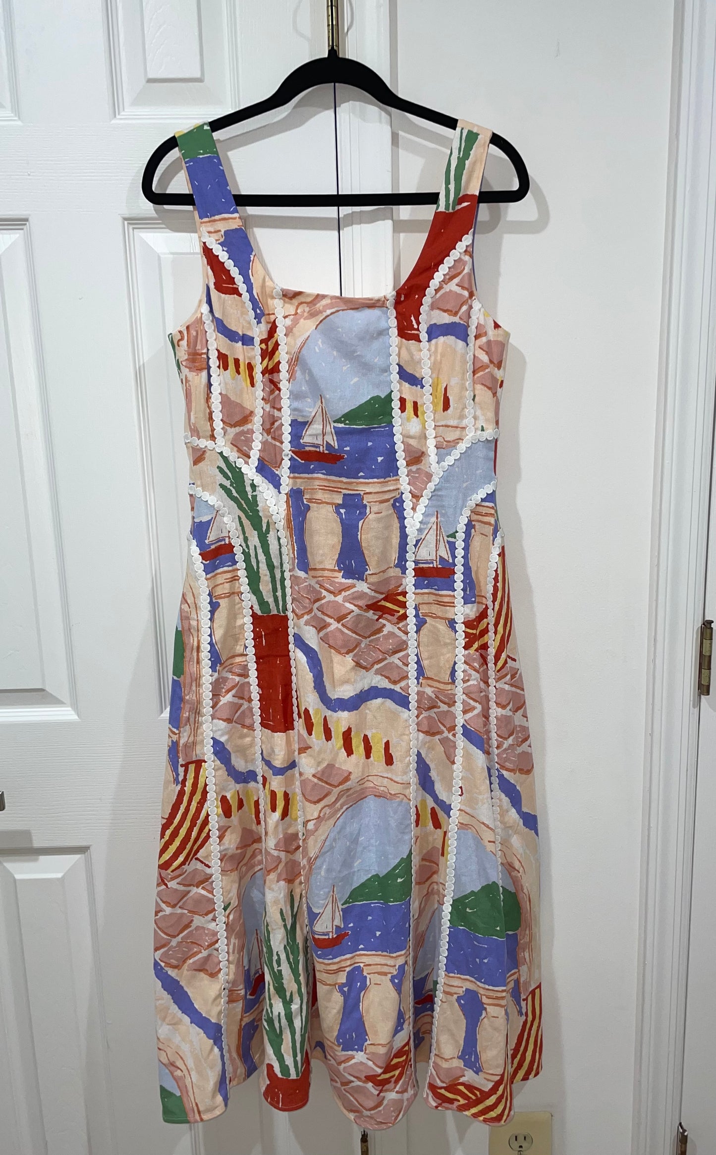 Christian Lacroix Linen Blend Scenic Coastal Print Maxi Dress Size Small
