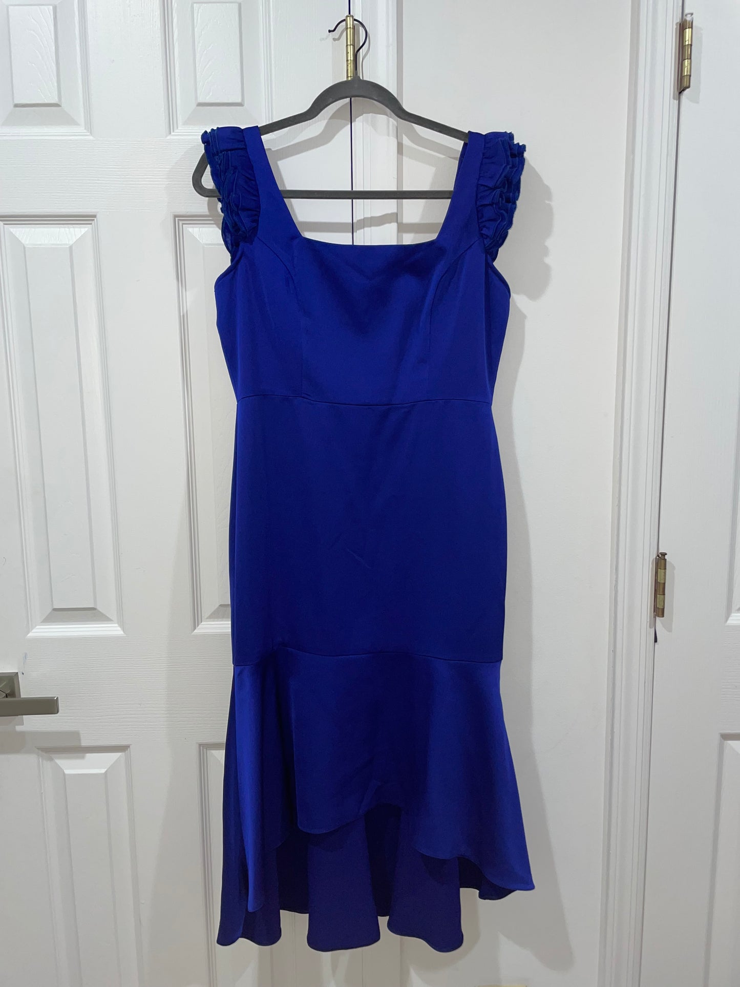 Aidan Mattox Royal Sapphire Blue High Low Cocktail Dress Ruffle Sleeve Size 8