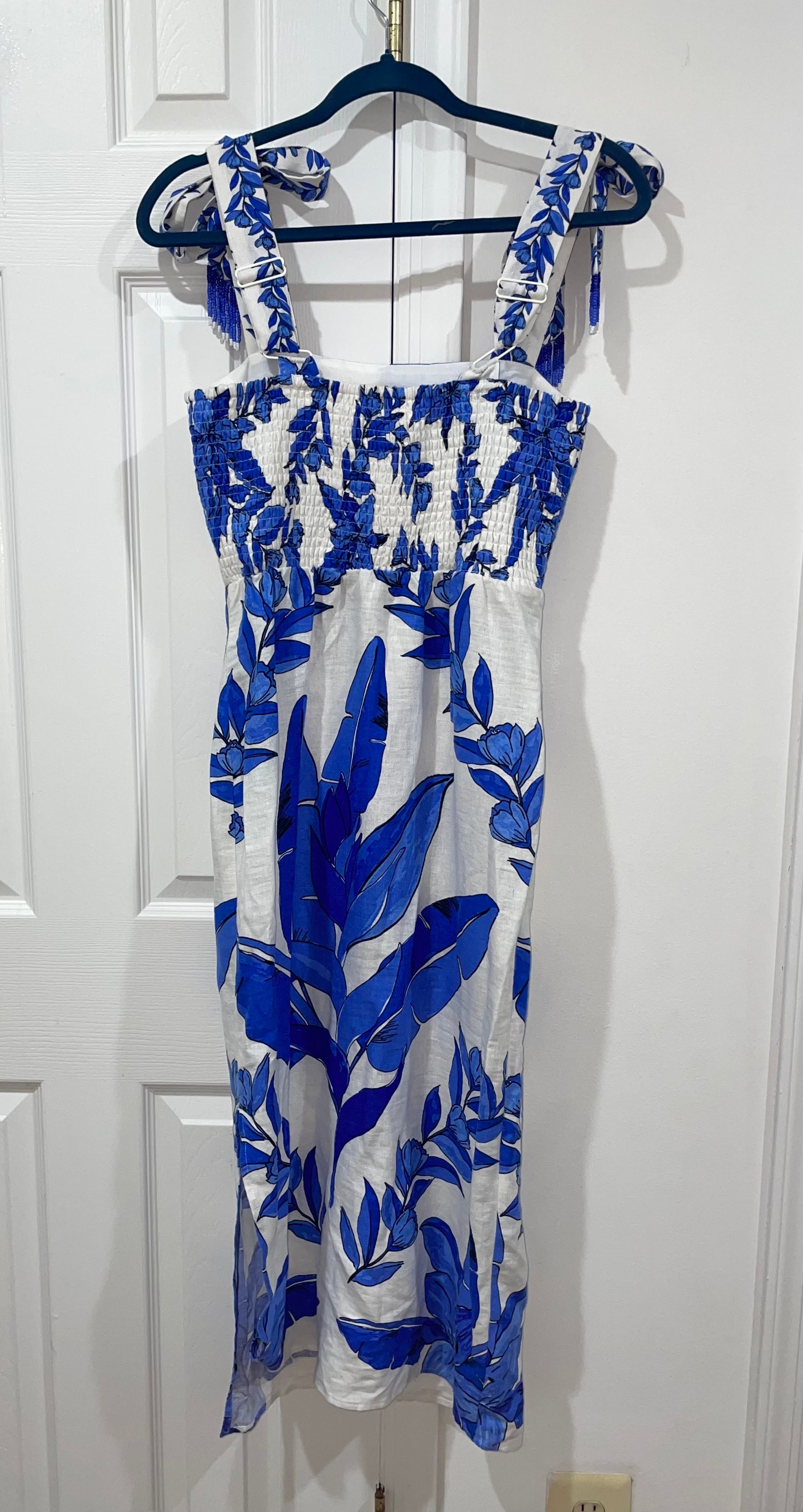 Calypso St. Barth Linen Blend Tropical Floral Midi Sheath Dress Size XS