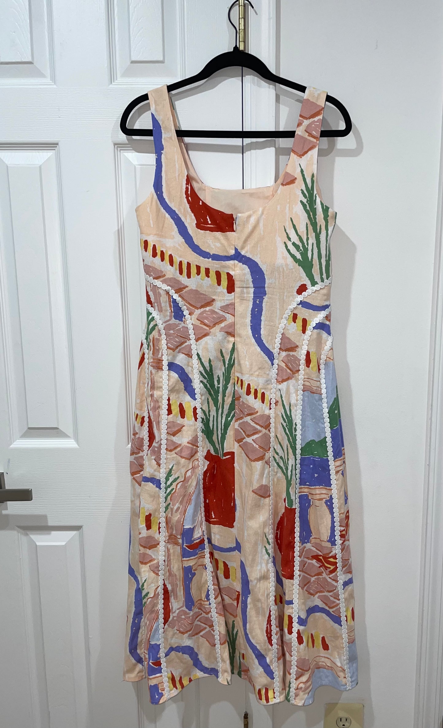 Christian Lacroix Linen Blend Scenic Coastal Print Maxi Dress Size Small